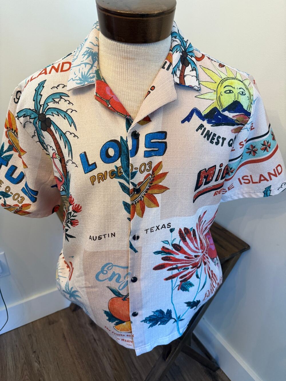 Malibu Nova Men Postal Vibe Short Sleeve Button Up Size M